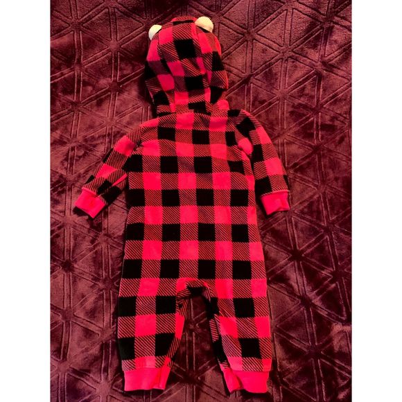 Carter's 6 months girls fleece zip bodysuit hooded pink gingham, heart SOFT WARM - Picture 5 of 5